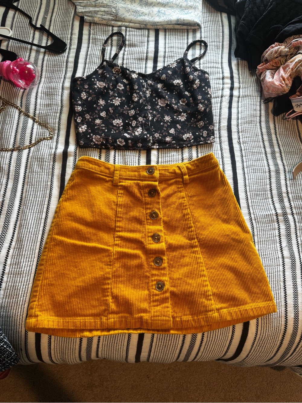 Forever 21 Mustard Yellow Corduroy Button-Front Mini Skirt